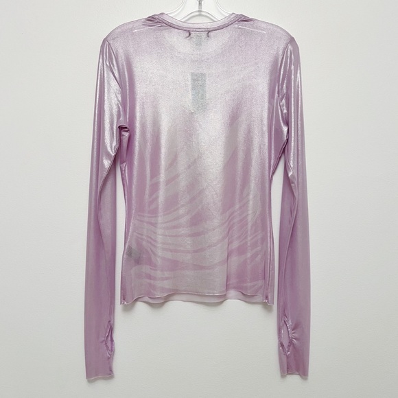 AFRM Kaylee Lilac Lavender Silver Metallic Orchid Floral Mesh Top - Picture 3 of 3